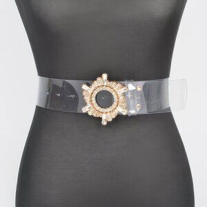 Multi Stone Buckle Clear Belt